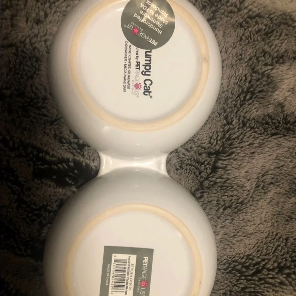Grumpy cat food and water bowl